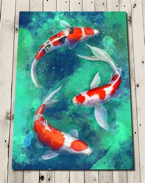 Japanese Koi Fish Print Painting Koi Carp Print Zen Wall Artwork