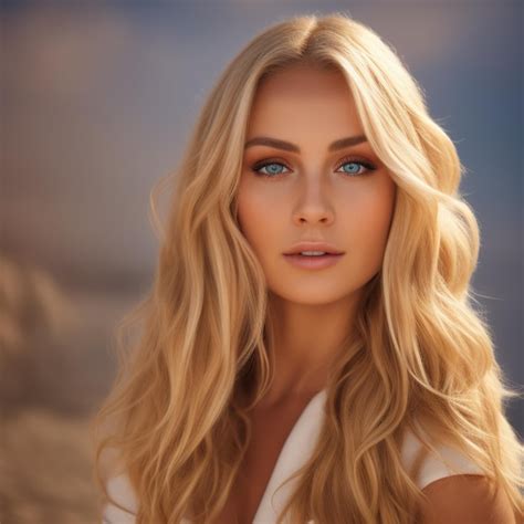 Premium Ai Image A Woman With Blonde Hair And Blue Eyes Looks At The Camera