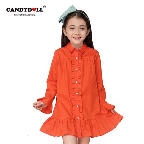 Candydoll Girls Blouses Kids Cotton Shirt Child Petal Sleeve Turn Down