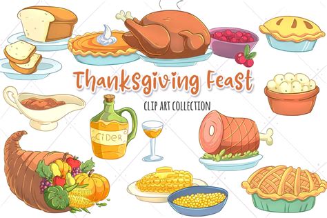 Cute Thanksgiving Feast Clipart Thanksgiving Food Clip Art Kawaii
