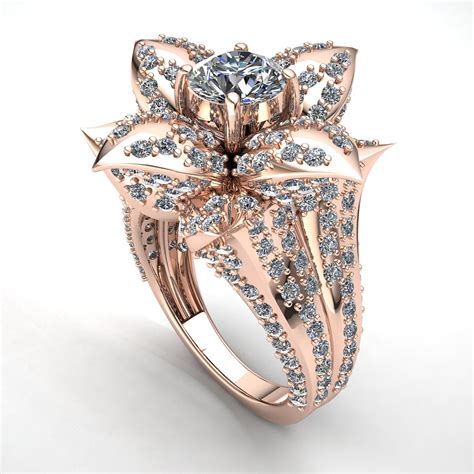 Genuine 3ctw Round Diamond Ladies Bridal Solitaire Flower Fancy Ring