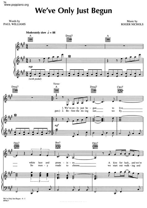 Carpenters Weve Only Just Begun Sheet Music Pdf Free Score Download