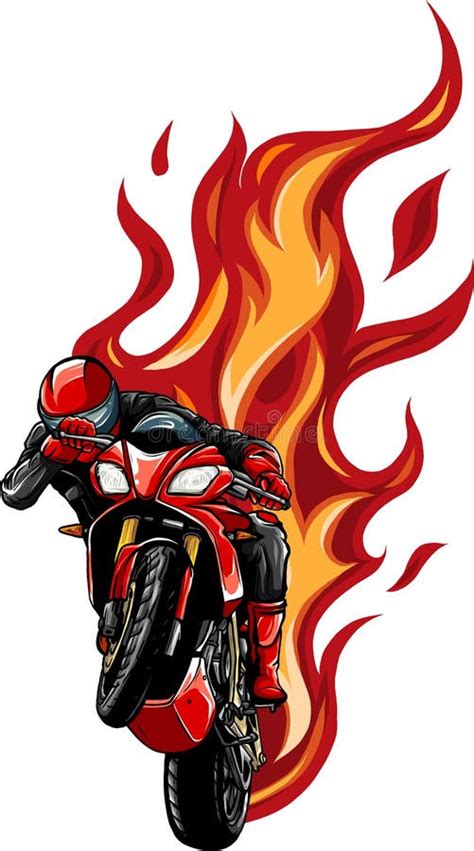Motocicleta Carreras Con Fuego Vector Ilustración Diseño Ilustración