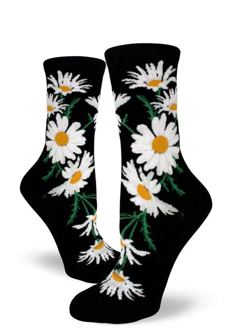 Crazy For Daisies Socks Cute Floral Crew Socks For Women Modsock