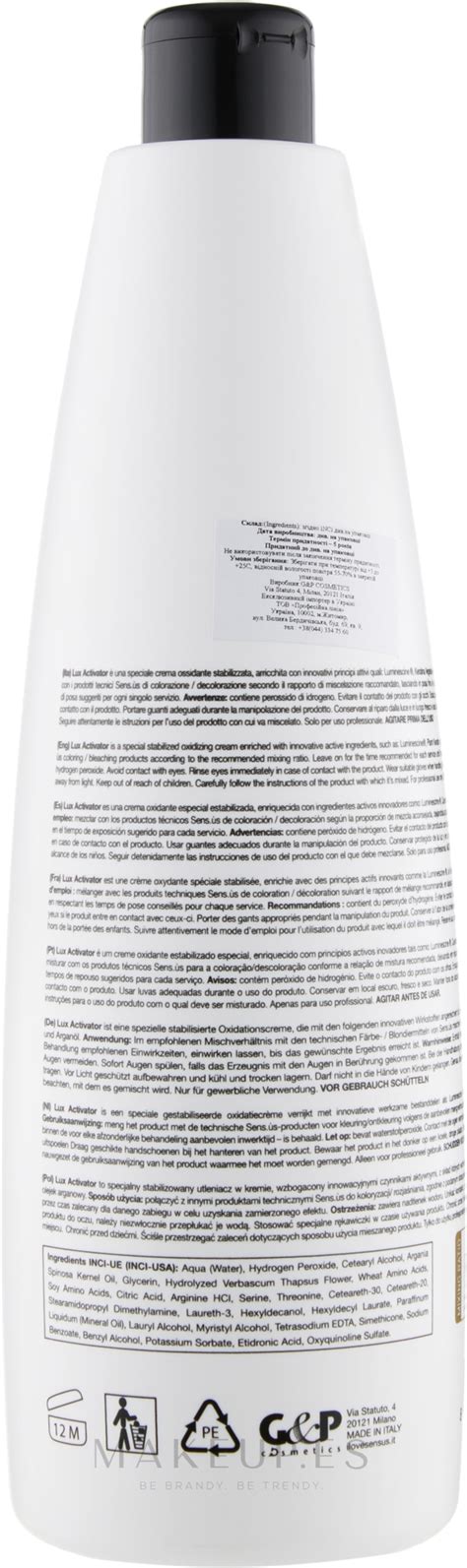 Sensus Lux Activator Cream Vol Crema Oxidante Estabilizada