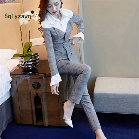 Womens Formal Plaid Suits Workwear Office Designs Women Office Suits