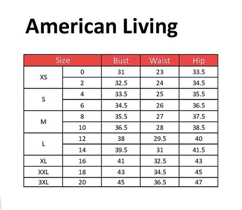 American Living Clothing Size Chart Clothing Size Chart Size Chart