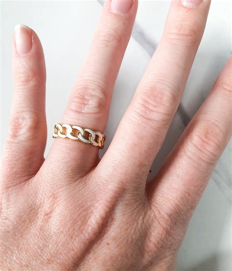 Gold Plated Chain Link Ringwhite Accentadjustable Ring Etsy