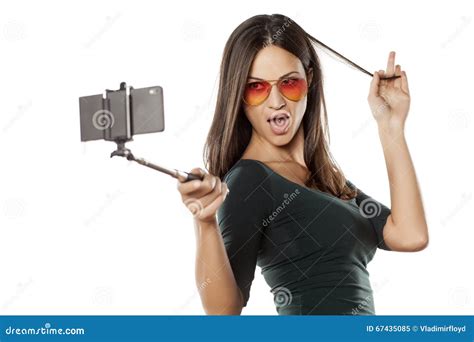 Selfie With Monopod Stock Image Image Of Modern Pretty