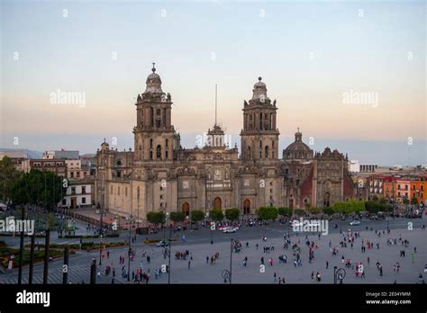 Zocalo Constitution Square And Metropolitan Cathedral At Sunset At