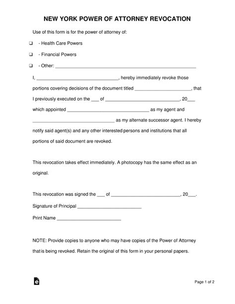 Printable Power Of Attorney Form New York Printable Forms Free Online