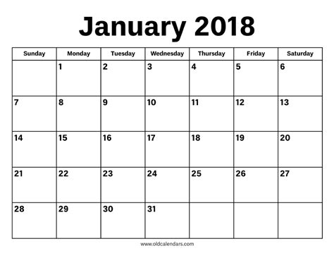 January 2018 Calendar Printable Old Calendars