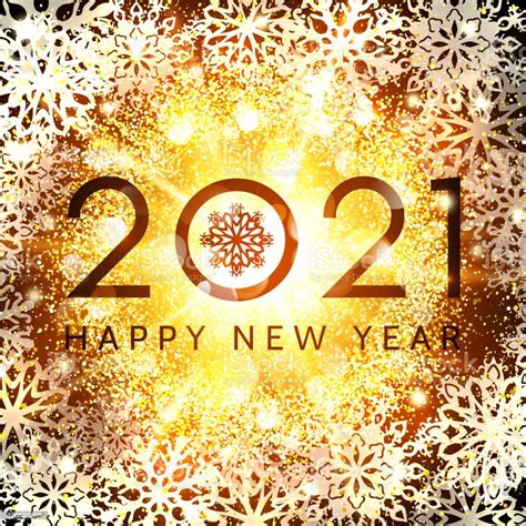 Happy New Year 2021 Greeting Card Design On Glowing Abstract Background
