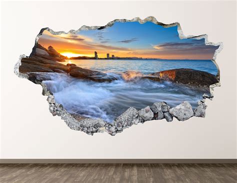 Beach Sunrise Wall Decal Ocean 3d Smashed Wall Art Sticker Etsy