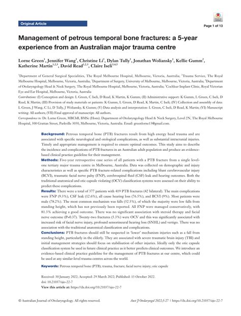 Pdf Management Of Petrous Temporal Bone Fractures A Year Experience From An Australian