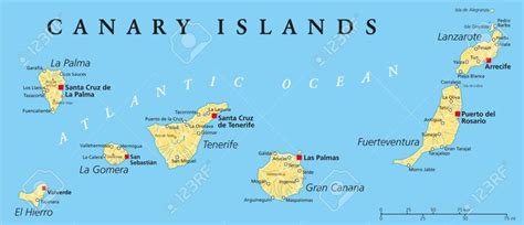 Islas Canarias Mapa Pol Tico Con Lanzarote Fuerteventura Gran Canaria Tenerife La Gomera La