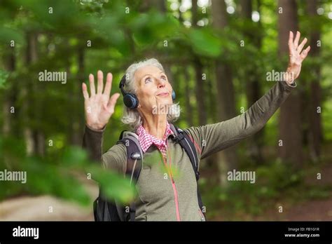Woman Arms Raised In Forest Hi Res Stock Photography And Images Alamy
