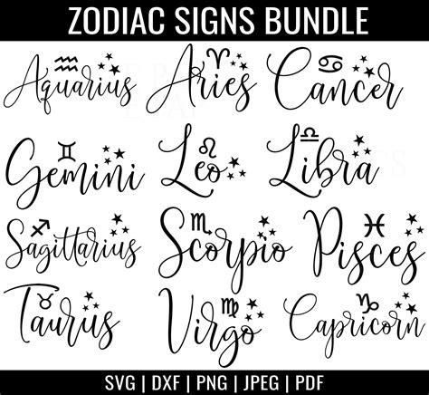 Zodiac Signs Svg Bundle Astrology Signs Svg Zodiac Symbols Etsy