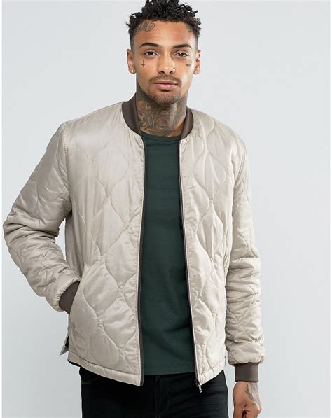 Lyst Asos Bomber Jacket In Quilted Ripstop In Light Grey In Gray For Men