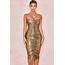 Metallic Sweetheart Ruched Bodycon Midi Cocktail Party Dress – Gold 