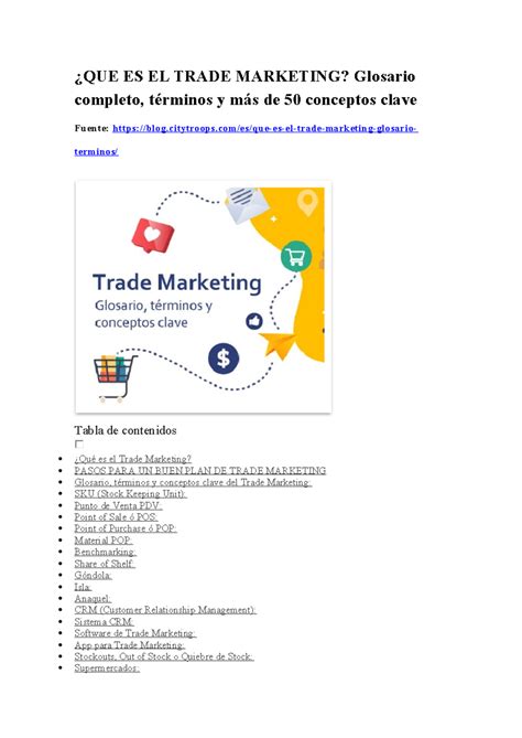 Glosario Trade MKT Prof Barbosa QUE ES EL TRADE MARKETING Glosario