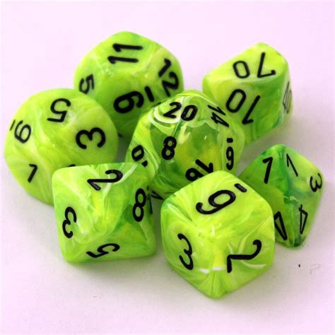 Chessex Signature Polyhedral Dice Set Bright Greenblack Vortex At