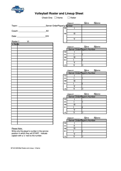 Volleyball Roster And Lineup Sheet Printable Pdf Download