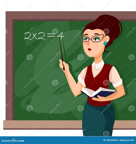 Female Teacher In Front Of Blackboard Cartoon Vector Cartoondealer