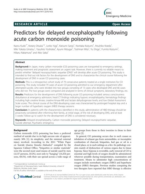 Pdf Predictors For Delayed Encephalopathy Following Acute Carbon