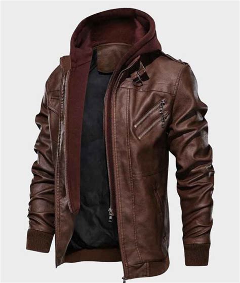 Mens Brown Bomber Jacket With Hood Bomber Leather Jacket