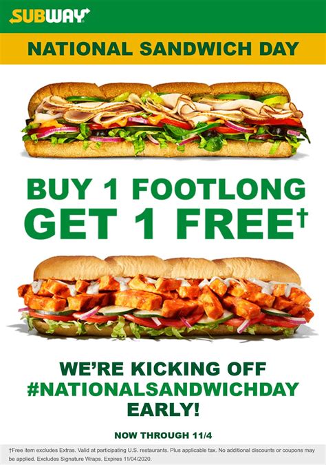 Free sub of equal/lesser price. December, 2020 3rd footlong sub sandwich free at Subway ...