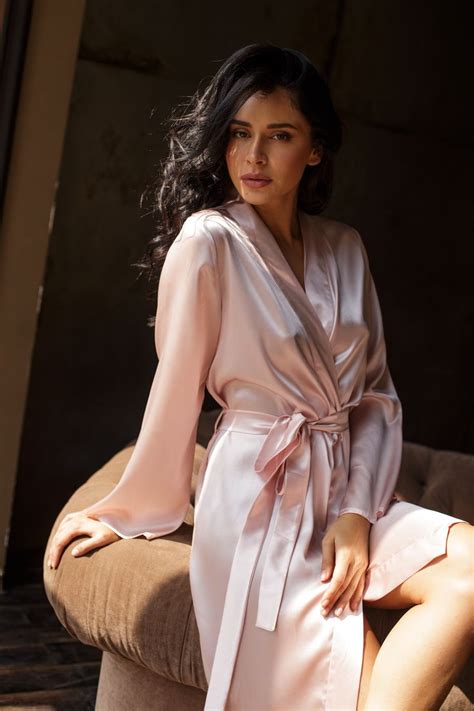 Silk Pink Robe With Long Sleeves Pink Robe Silk Robe Silk Sleepwear