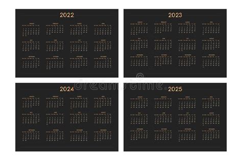 2022 2023 2024 2025 Calendar Set In Minimalistic Urban Trendy Style