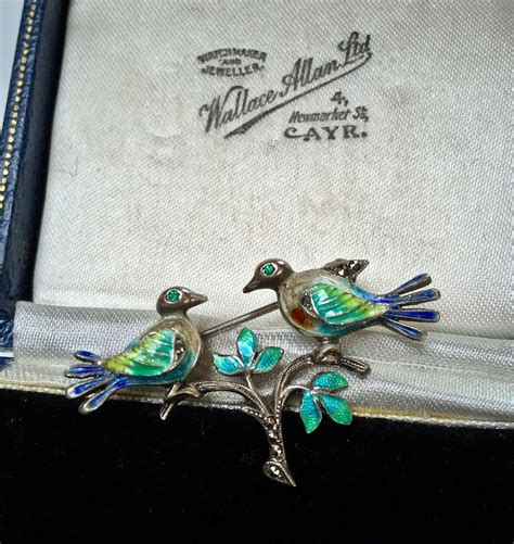 Vintage Jewellery Sterling Silver Marcasiteenamel Birdsbranch Brooch