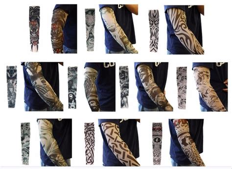 10pcs Set Body Art Arm Accessories Fake Temporary Tattoo Sleeves Black