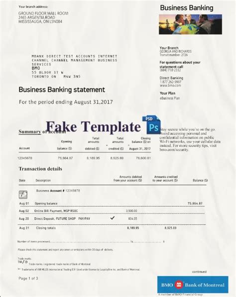 Bank Of Montreal Statement Psd Template High Quality Fake Template