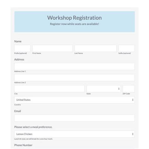 Workshop Registration Form Template