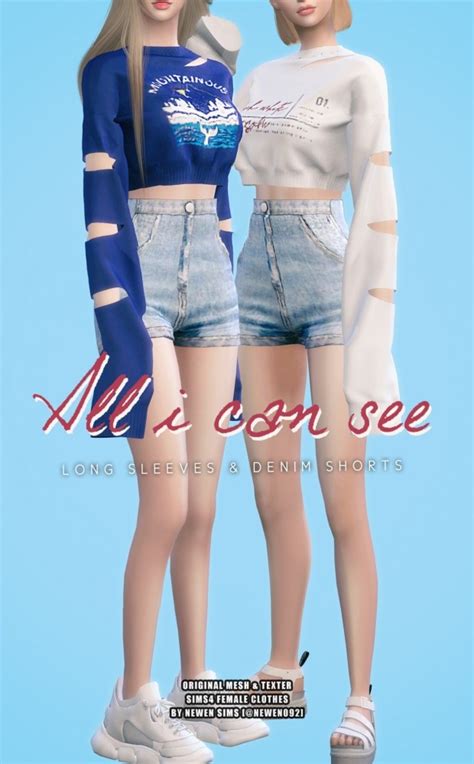 Long Sleeves Crop Top And Corset Denim Shorts At Newen Sims 4 Updates