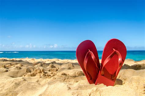 Red Flip Flops On The Sandy Beach Stock Photo Download Image Now Istock