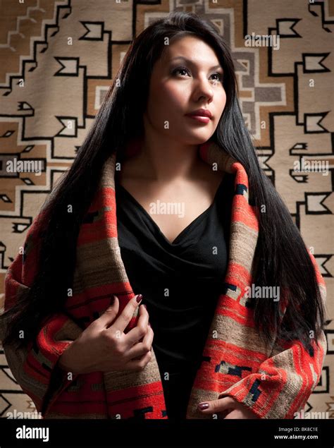 Native American Woman Wearing Late Classic Navajo Serape With Toadlena