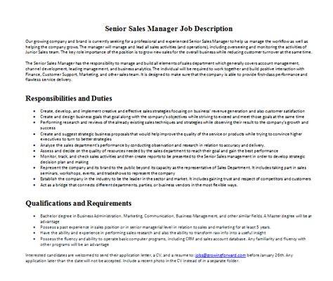 Account manager job description for a resume. Senior Sales Manager Job Description | Mous Syusa