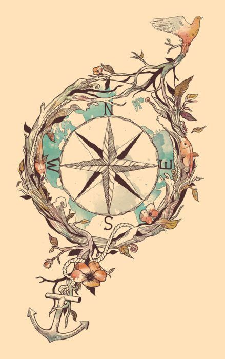 Compass Tattoo~ Tattoocompass Rose For Direction Bird To Have Wings
