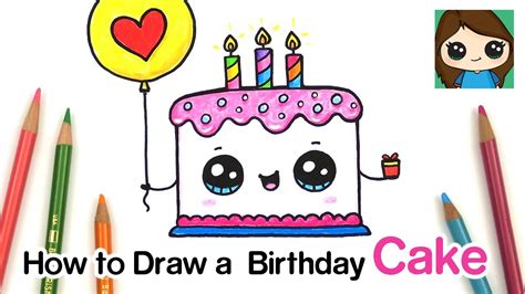 How To Draw A Cute Birthday Cake Easy Youtube