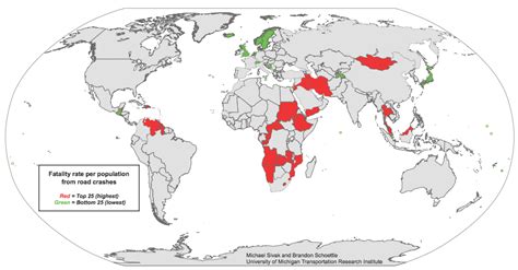 A Map Of The Worlds Most Dangerous Countries For Drivers Map World