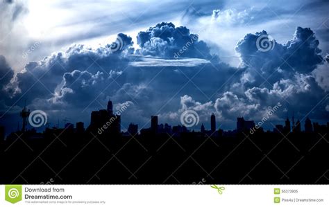 Dark Blue Storm Clouds Over City Stock Image Image Of Seattle Rain