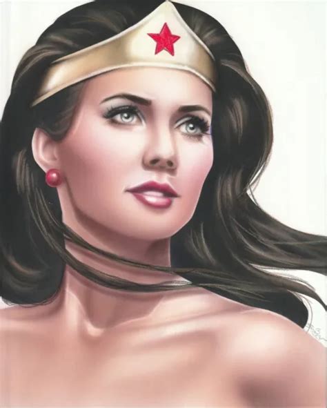 Lynda Carter 8x10 Original Painting Airbrush Wonder Woman Superhero