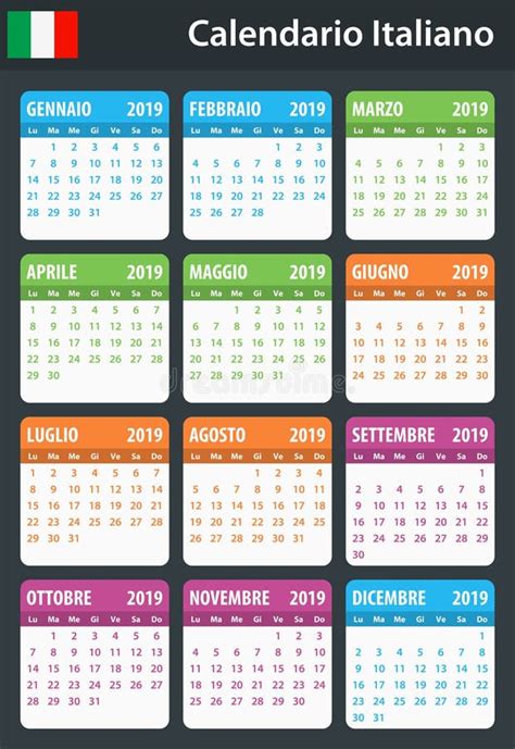 Italian Calendar For 2019 Scheduler Agenda Or Diary Template Week
