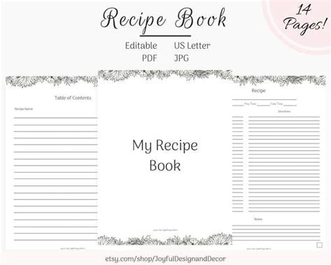 Printable Recipe Book Editable Recipe Binder 8 5 X 11in Etsy Recipe Book Recipe Book