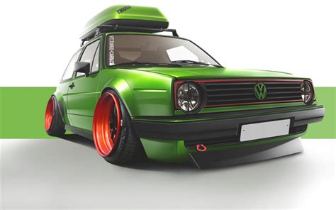 Download Wallpapers Volkswagen Golf Mk2 Tuning Stance Green Golf