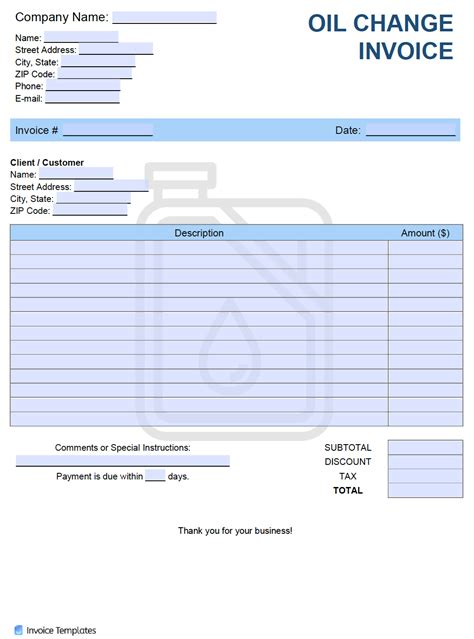 Free Oil Change Invoice Template Pdf Word Excel Free Printable